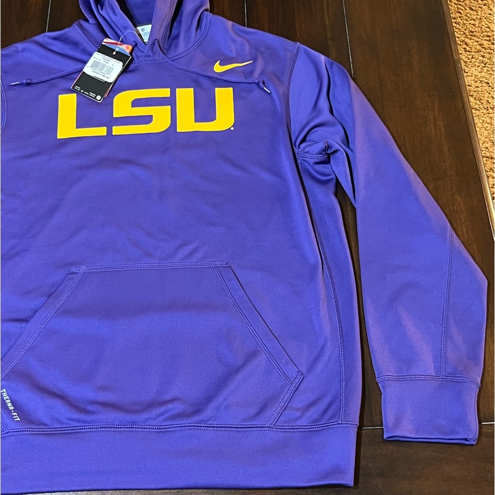 RARE 2013 NWT NIKE THERMA-FIT PURPLE/GOLD LSU TIGERS KO WARP HOODIE SZ MEDIUM - Picture 8 of 13